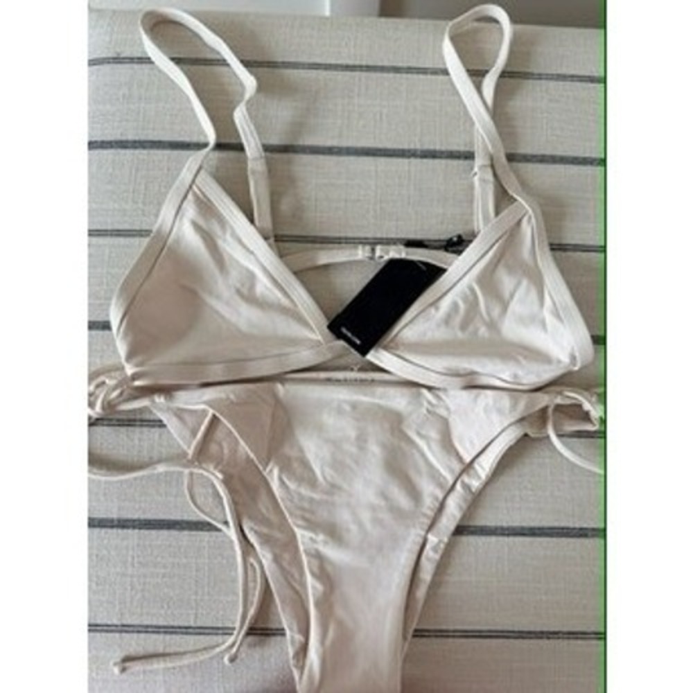 Tavik Swimwear Womens Cream Triangle Bikini Top and Side Tie Bottom Set New L